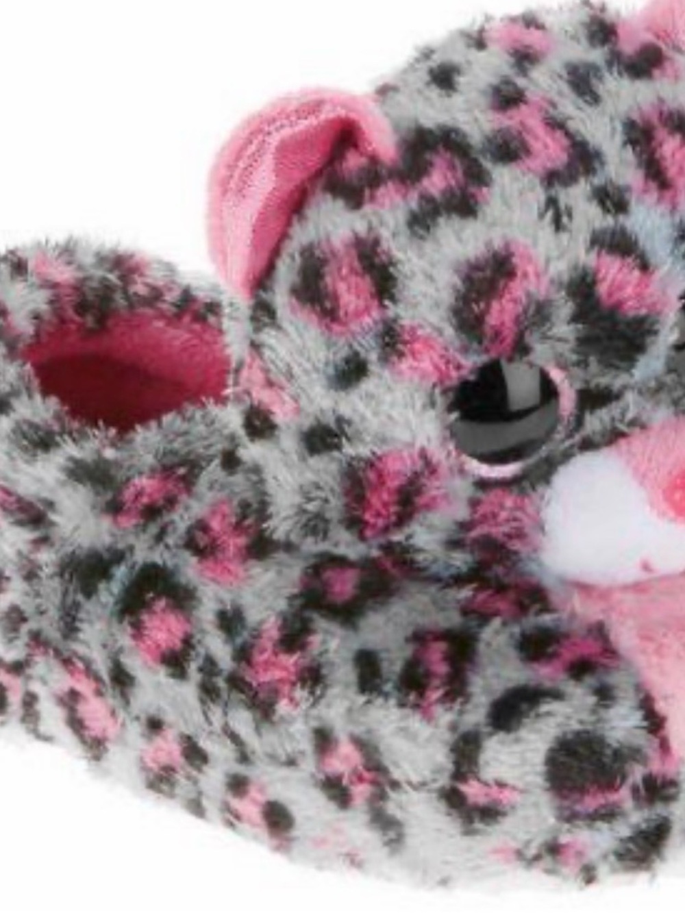 Ty Gray and Pink Leopard Plush Slippers
